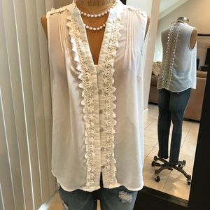 Forever 21 Sheer Button Down Blouse w/ Lace